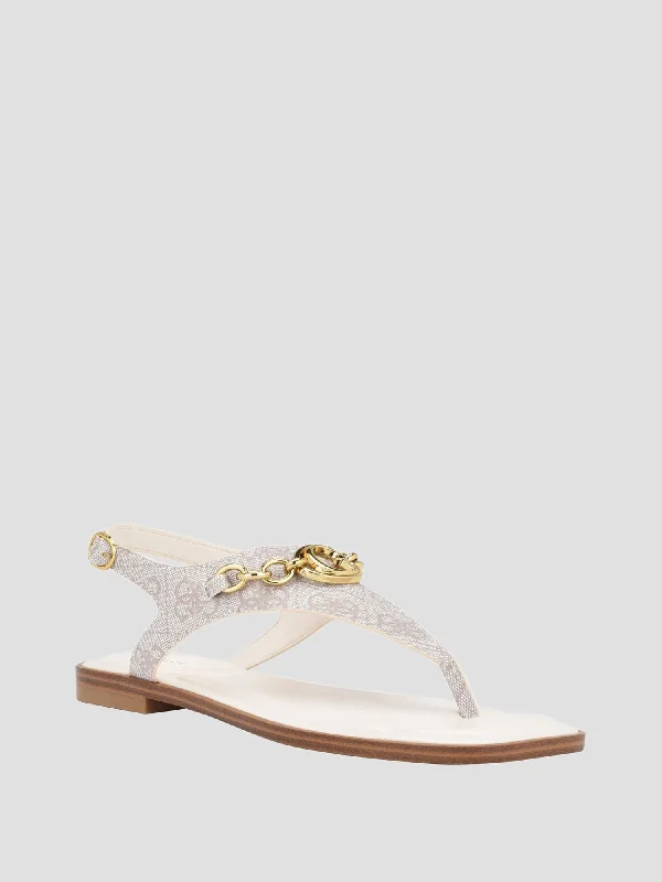 Women's Sandals with a Glitter - Coated Strap in Gold for a Sparkly Summer Outfit Women's Sandals with a Glitter - Coated Strap in Gold for a Sparkly Summer Outfit Elastic - Strap Women's Sandals with a Padded Toe in Teal for Easy On - and - OffIvory Rissy Logo Sandals