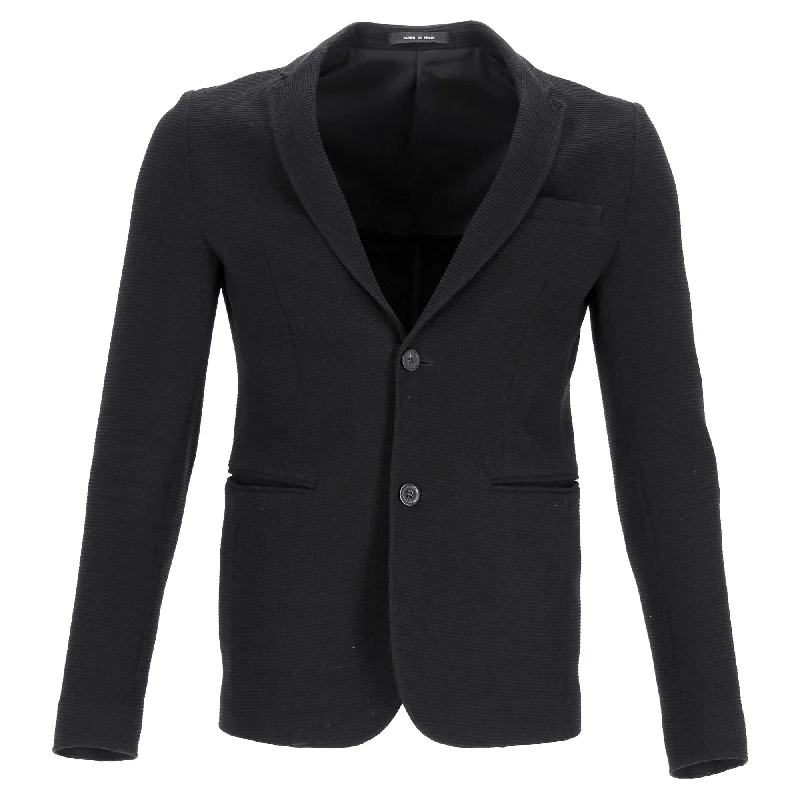 Men jackets with a hidden interior pocket for secure storage Men coats with multiple inner pockets for convenient storage of essentials Emporio Armani Single-Breasted Balzer with Pockets in Black Wool Men jackets with a hidden interior pocket for secure storage Men coats with multiple inner pockets for convenient storage of essentials Emporio Armani Single-Breasted Balzer with Pockets in Black Wool