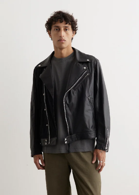 Tailored men jackets to pair with formal trousers for business meetings Men coats with a drawstring waist for a customizable fit Spliced Leather Rider Tailored men jackets to pair with formal trousers for business meetings Men coats with a drawstring waist for a customizable fit Spliced Leather Rider