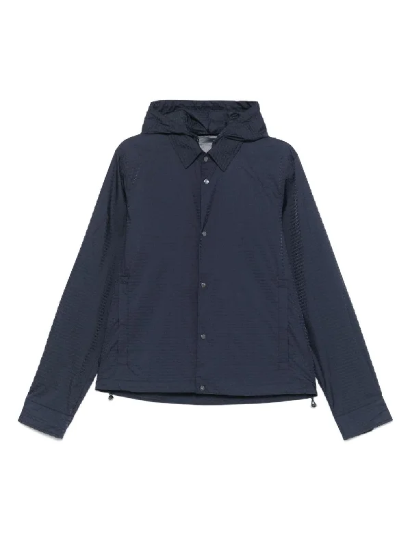 Tailored men jackets to pair with formal trousers for business meetings Men coats with a drawstring waist for a customizable fit Emporio Armani Men's Blouson With Internal Nylon Bib Jacquard All-Over Lettering