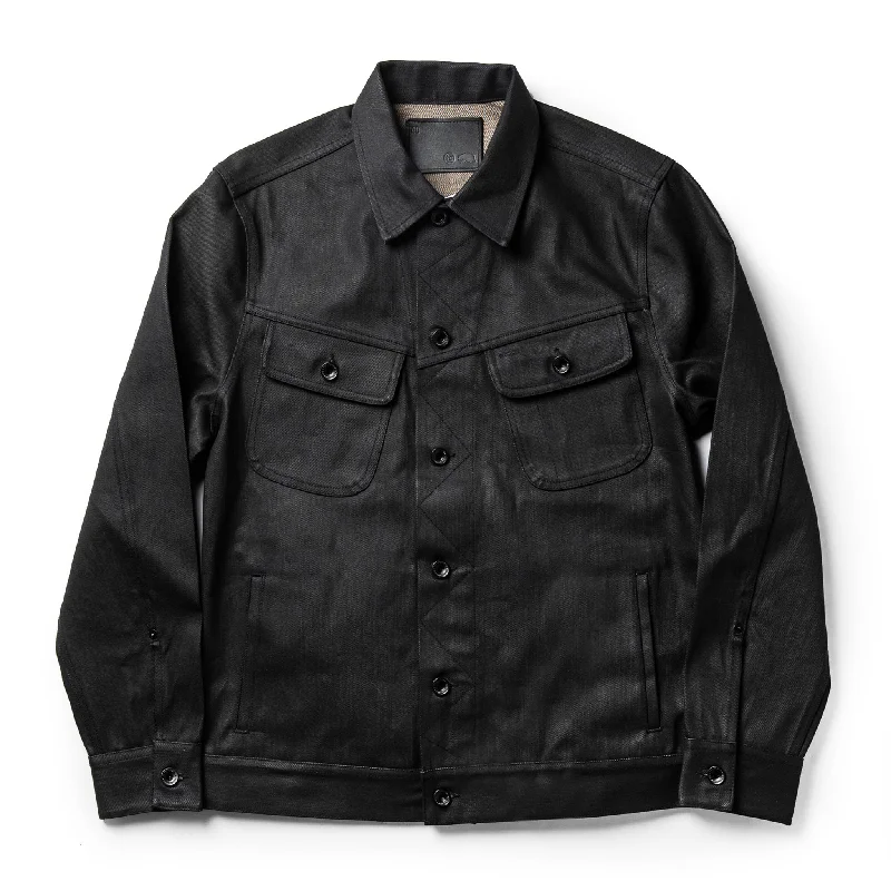 Men jackets with a zip - off sleeves to convert to a vest Camouflage men coats for outdoor enthusiasts and hunters The Long Haul Jacket in Black Over-dye Selvage Men jackets with a zip - off sleeves to convert to a vest Camouflage men coats for outdoor enthusiasts and hunters The Long Haul Jacket in Black Over-dye Selvage