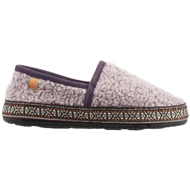 Acorn Womens Faux Fur Woven Trim Fleece Slippers