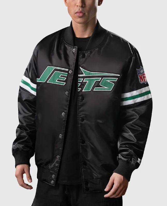 Men jackets with a hidden interior pocket for secure storage Men coats with multiple inner pockets for convenient storage of essentials Men's New York Jets Nyc Lights Varsity Jacket In Black Men jackets with a hidden interior pocket for secure storage Men coats with multiple inner pockets for convenient storage of essentials Men's New York Jets Nyc Lights Varsity Jacket In Black