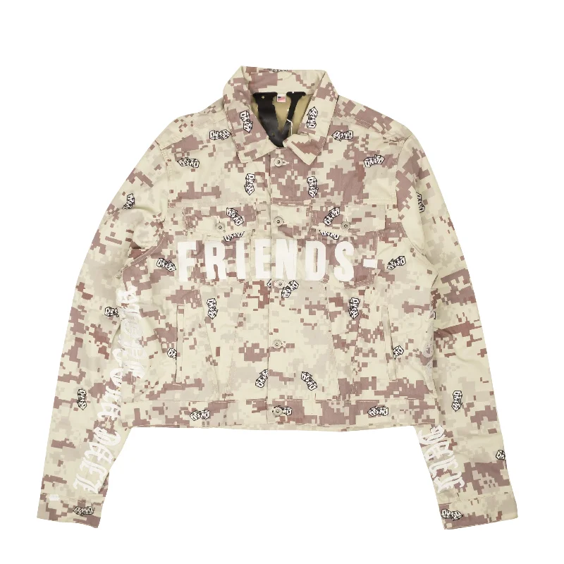 Waterproof men jackets with taped seams for heavy rain protection Men coats made of high - quality leather for a rugged and durable option Beige Digi Camo Denim Jacket