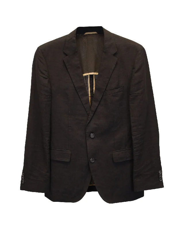 Fleece - lined men jackets for cold - weather commuting Lightweight men coats made of breathable fabric for spring and autumn Boss Single-Breasted Blazer Jacket in Brown Linen Fleece - lined men jackets for cold - weather commuting Lightweight men coats made of breathable fabric for spring and autumn Boss Single-Breasted Blazer Jacket in Brown Linen