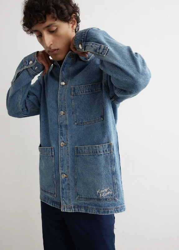 Bomber men jackets with ribbed cuffs for a classic 80s style Slim - fit men coats in navy blue for a classic and sophisticated appearance Denim Workwear Jacket Bomber men jackets with ribbed cuffs for a classic 80s style Slim - fit men coats in navy blue for a classic and sophisticated appearance Denim Workwear Jacket