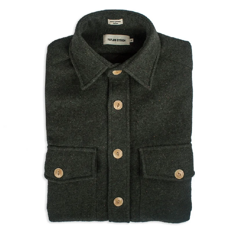 Men jackets with a zip - off sleeves to convert to a vest Camouflage men coats for outdoor enthusiasts and hunters The Maritime Shirt Jacket in Moss Donegal Wool Men jackets with a zip - off sleeves to convert to a vest Camouflage men coats for outdoor enthusiasts and hunters The Maritime Shirt Jacket in Moss Donegal Wool