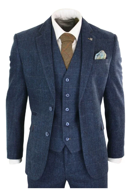 Tailored men jackets to pair with formal trousers for business meetings Men coats with a drawstring waist for a customizable fit Carnegi 3 Piece Navy Blue Suit Check Tweed Tailored men jackets to pair with formal trousers for business meetings Men coats with a drawstring waist for a customizable fit Carnegi 3 Piece Navy Blue Suit Check Tweed