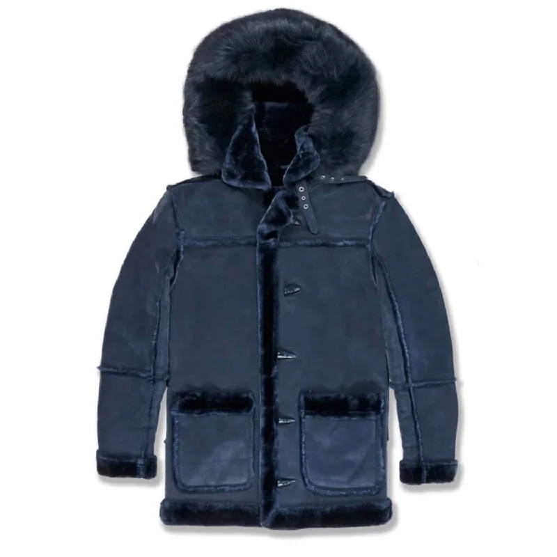 Tailored men jackets to pair with formal trousers for business meetings Men coats with a drawstring waist for a customizable fit Men's Denali Shearling Jacket In Navy Tailored men jackets to pair with formal trousers for business meetings Men coats with a drawstring waist for a customizable fit Men's Denali Shearling Jacket In Navy