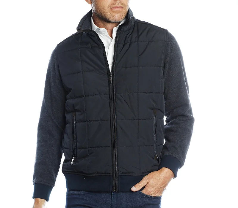 Men jackets with a media - friendly pocket for easy access to gadgets Men coats made from recycled materials for an eco - friendly choice Heather Indigo Body with Navy Quilt Front Men jackets with a media - friendly pocket for easy access to gadgets Men coats made from recycled materials for an eco - friendly choice Heather Indigo Body with Navy Quilt Front