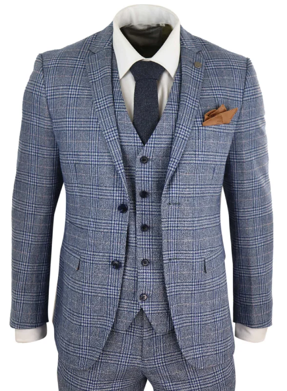Performance - driven men jackets with breathable fabric for sports Men coats with a stand - up collar for a sleek and modern look Victor Blue 3 Piece Suit Check Classic Performance - driven men jackets with breathable fabric for sports Men coats with a stand - up collar for a sleek and modern look Victor Blue 3 Piece Suit Check Classic