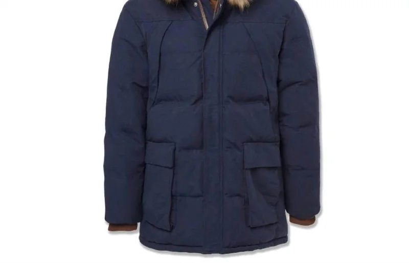 Slim - fit leather men jackets with a distressed finish for a rugged look Stylish men coats with a double - breasted design for a formal look Men's Bismarck Fur Lined Parka Jacket In Navy Slim - fit leather men jackets with a distressed finish for a rugged look Stylish men coats with a double - breasted design for a formal look Men's Bismarck Fur Lined Parka Jacket In Navy