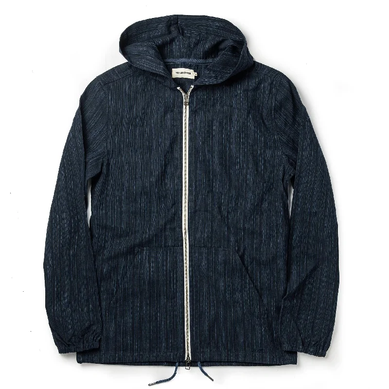 Hooded men jackets with a detachable faux - fur trim for added warmth Men coats with a quilted pattern for added texture and warmth The Riptide Jacket in Indigo Slub Hooded men jackets with a detachable faux - fur trim for added warmth Men coats with a quilted pattern for added texture and warmth The Riptide Jacket in Indigo Slub