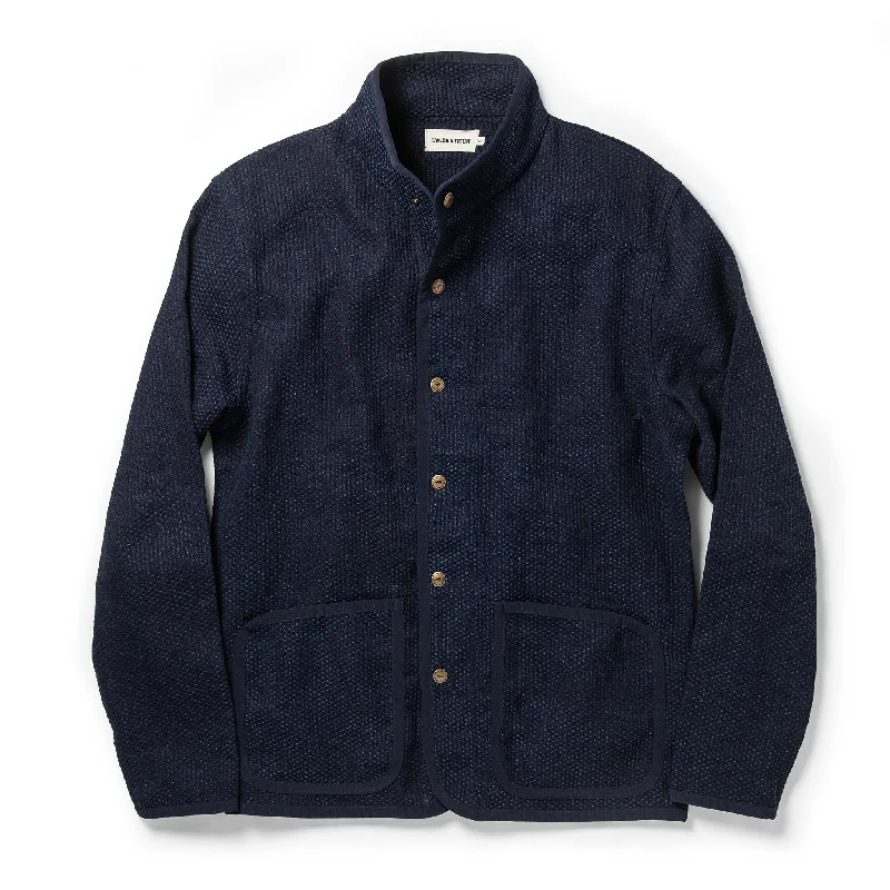 Plus - size men jackets with adjustable drawstrings for a comfortable fit Men coats with a wind - resistant outer layer for blustery weather The Port Jacket in Indigo Sashiko Plus - size men jackets with adjustable drawstrings for a comfortable fit Men coats with a wind - resistant outer layer for blustery weather The Port Jacket in Indigo Sashiko