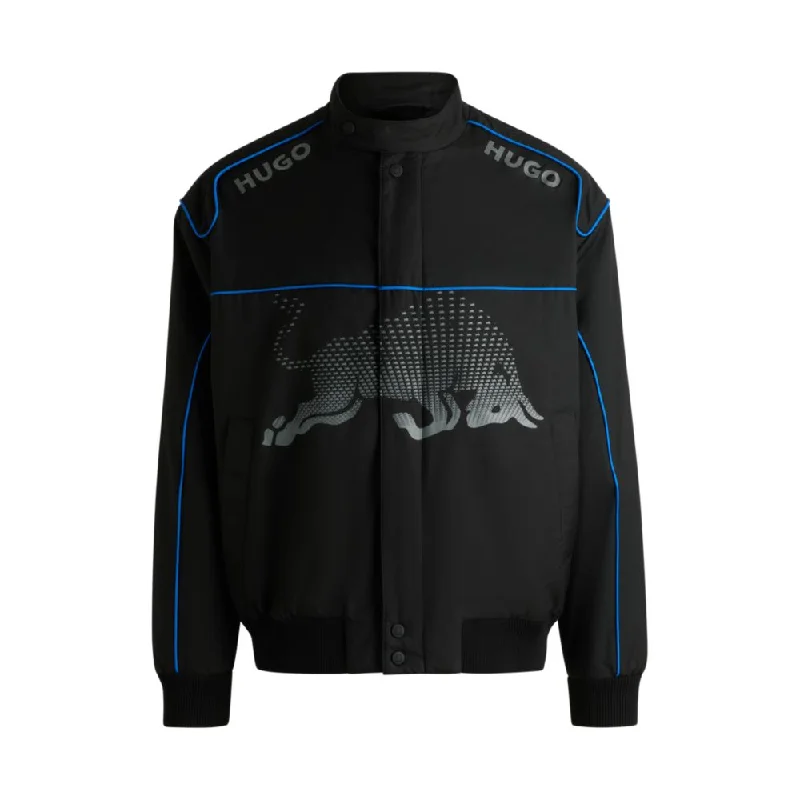 Embroidered men jackets with intricate floral designs for a unique aesthetic Men coats with a soft fleece interior for extra warmth and comfort HUGO x RB water-repellent jacket with degradé bull graphic Embroidered men jackets with intricate floral designs for a unique aesthetic Men coats with a soft fleece interior for extra warmth and comfort HUGO x RB water-repellent jacket with degradé bull graphic