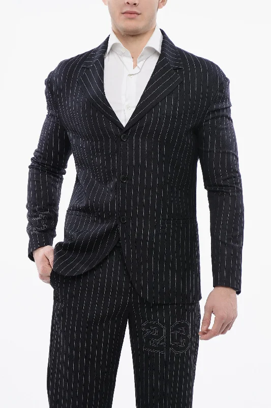Bomber men jackets with ribbed cuffs for a classic 80s style Slim - fit men coats in navy blue for a classic and sophisticated appearance Off-White Pinstriped 23 Blazer With Flap Pockets Bomber men jackets with ribbed cuffs for a classic 80s style Slim - fit men coats in navy blue for a classic and sophisticated appearance Off-White Pinstriped 23 Blazer With Flap Pockets