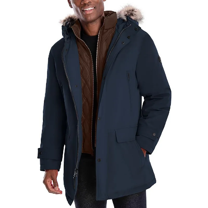 Denim men jackets with embroidered patches for a personalized touch Men coats with a detachable faux - fur collar for a trendy and warm touch Mens 2-in-1 Polyester Parka Coat Denim men jackets with embroidered patches for a personalized touch Men coats with a detachable faux - fur collar for a trendy and warm touch Mens 2-in-1 Polyester Parka Coat