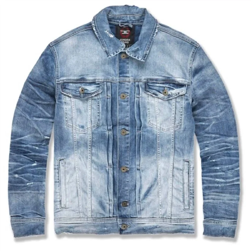Windbreaker men jackets with UV protection for outdoor activities Long - line men coats reaching below the knee for maximum coverage Men's Hamilton Denim Trucker Jacket In Aged Wash