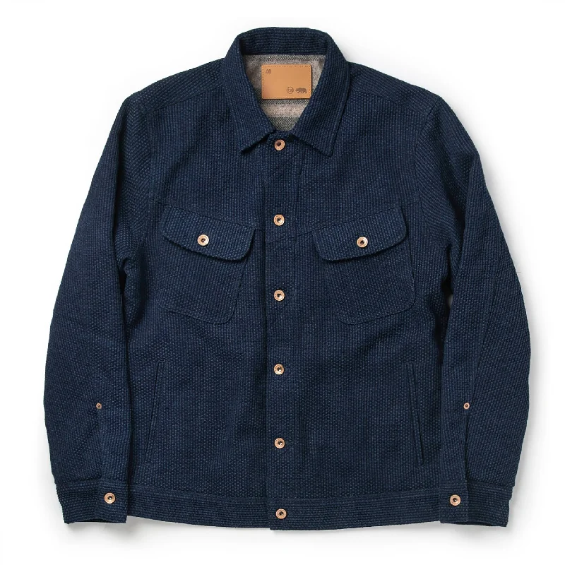 Performance - driven men jackets with breathable fabric for sports Men coats with a stand - up collar for a sleek and modern look The Long Haul Jacket in Indigo Sashiko Performance - driven men jackets with breathable fabric for sports Men coats with a stand - up collar for a sleek and modern look The Long Haul Jacket in Indigo Sashiko