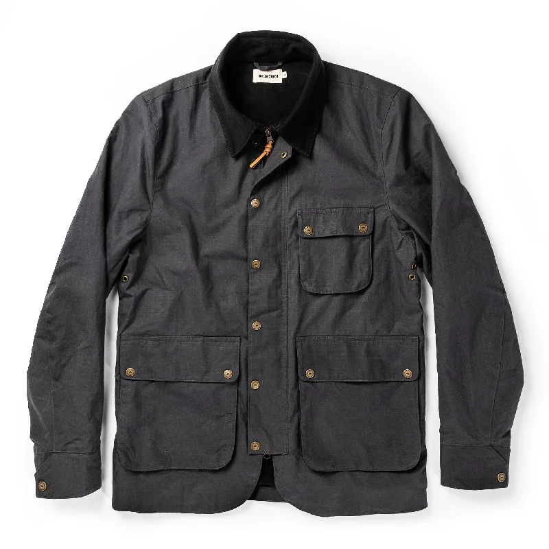 Men jackets with a zip - off sleeves to convert to a vest Camouflage men coats for outdoor enthusiasts and hunters The Rover Jacket in Ripstop Slate Dry Wax Men jackets with a zip - off sleeves to convert to a vest Camouflage men coats for outdoor enthusiasts and hunters The Rover Jacket in Ripstop Slate Dry Wax