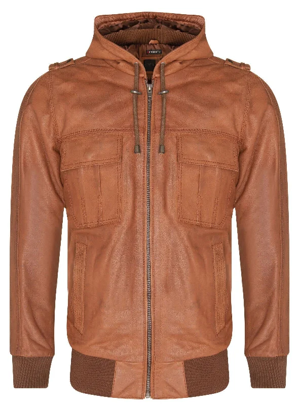 Fleece - lined men jackets for cold - weather commuting Lightweight men coats made of breathable fabric for spring and autumn Mens Tan Leather Hooded Bomber Jacket - Tirana Fleece - lined men jackets for cold - weather commuting Lightweight men coats made of breathable fabric for spring and autumn Mens Tan Leather Hooded Bomber Jacket - Tirana