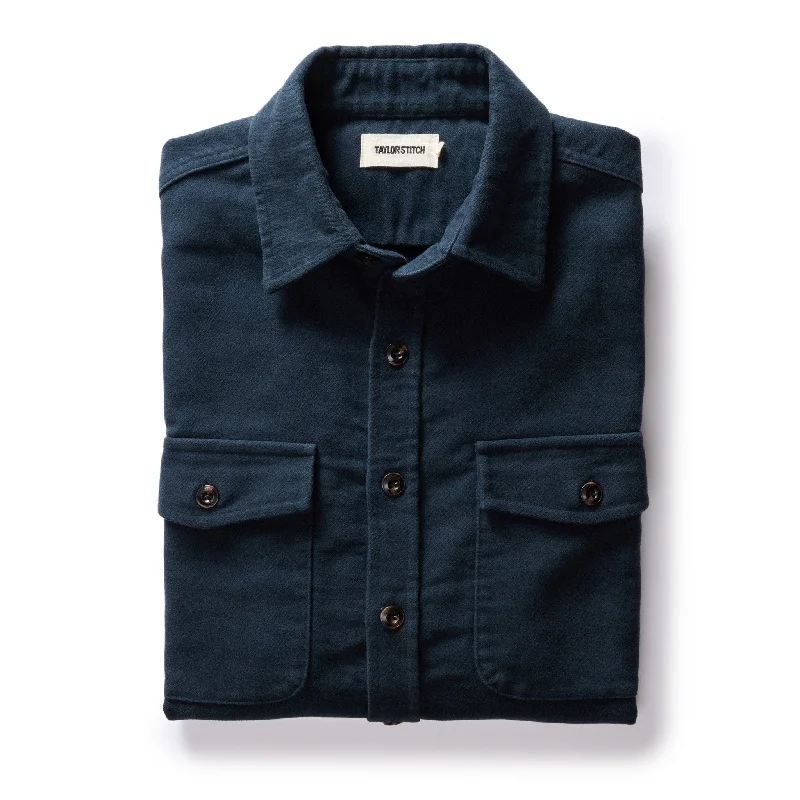 Lightweight men jackets made from recycled nylon for eco - friendly travel Men coats with a contrasting trim for a fashion - forward aesthetic The Maritime Shirt Jacket in Dark Navy Moleskin Lightweight men jackets made from recycled nylon for eco - friendly travel Men coats with a contrasting trim for a fashion - forward aesthetic The Maritime Shirt Jacket in Dark Navy Moleskin