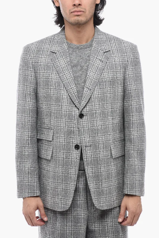 Bomber men jackets with ribbed cuffs for a classic 80s style Slim - fit men coats in navy blue for a classic and sophisticated appearance Thom Browne Check Motif Tailored Blazer With Pocket Detailing Bomber men jackets with ribbed cuffs for a classic 80s style Slim - fit men coats in navy blue for a classic and sophisticated appearance Thom Browne Check Motif Tailored Blazer With Pocket Detailing