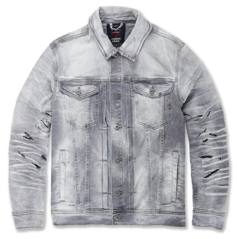 Down - filled men jackets in bright colors for winter fashion Waterproof men coats with taped seams for heavy rain and snow days Men's Bayside Denim Trucker Jacket In Arctic Grey Down - filled men jackets in bright colors for winter fashion Waterproof men coats with taped seams for heavy rain and snow days Men's Bayside Denim Trucker Jacket In Arctic Grey
