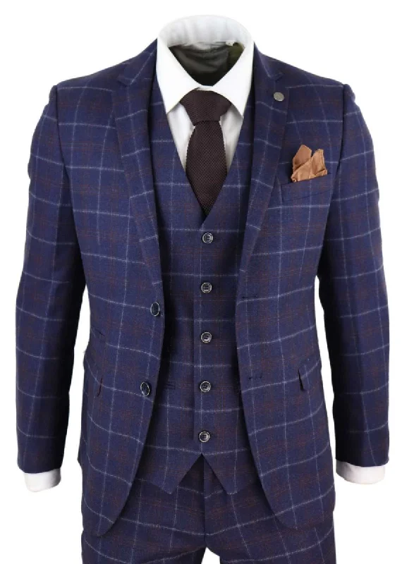 Checkered men jackets in a plaid pattern for a preppy appearance Men coats with a zip - out lining for easy cleaning and versatility Mens 3 Piece Navy Blue Wool Check Retro Suit Checkered men jackets in a plaid pattern for a preppy appearance Men coats with a zip - out lining for easy cleaning and versatility Mens 3 Piece Navy Blue Wool Check Retro Suit