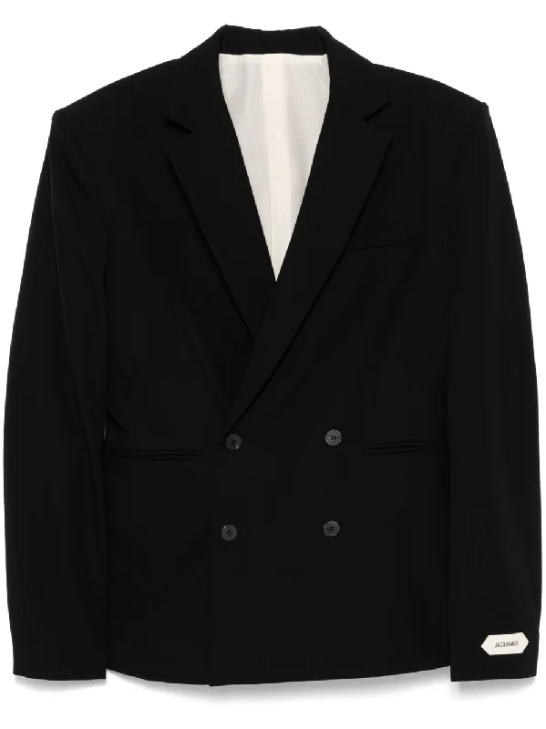 Bomber men jackets with ribbed cuffs for a classic 80s style Slim - fit men coats in navy blue for a classic and sophisticated appearance Jacquemus Men's Jackets Bomber men jackets with ribbed cuffs for a classic 80s style Slim - fit men coats in navy blue for a classic and sophisticated appearance Jacquemus Men's Jackets