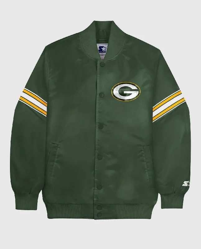 Fleece - lined men jackets for cold - weather commuting Lightweight men coats made of breathable fabric for spring and autumn Men's Bay Packers Varsity Jacket In Green Fleece - lined men jackets for cold - weather commuting Lightweight men coats made of breathable fabric for spring and autumn Men's Bay Packers Varsity Jacket In Green