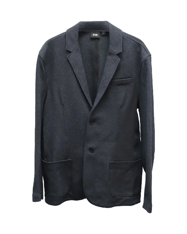 Bomber men jackets with ribbed cuffs for a classic 80s style Slim - fit men coats in navy blue for a classic and sophisticated appearance Hugo Boss Slim Fit Tailored Blazer in Navy Blue Cotton Bomber men jackets with ribbed cuffs for a classic 80s style Slim - fit men coats in navy blue for a classic and sophisticated appearance Hugo Boss Slim Fit Tailored Blazer in Navy Blue Cotton