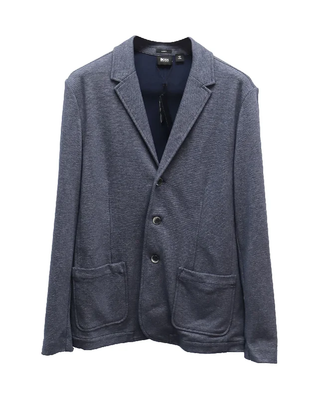 Men jackets with a built - in hood that can be stowed away when not in use Men coats with a hooded design for added protection against the elements Hugo Boss Slim Fit Tailored Blazer in Blue Cotton Men jackets with a built - in hood that can be stowed away when not in use Men coats with a hooded design for added protection against the elements Hugo Boss Slim Fit Tailored Blazer in Blue Cotton