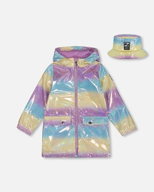 Corduroy men jackets in earthy tones for a rustic charm Men coats with a water - resistant finish for light rain and splashes Printed Rain Coat With Hat Mauve Blue And Yellow Glitter Gradient Corduroy men jackets in earthy tones for a rustic charm Men coats with a water - resistant finish for light rain and splashes Printed Rain Coat With Hat Mauve Blue And Yellow Glitter Gradient