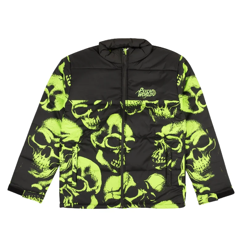Men jackets with a hidden interior pocket for secure storage Men coats with multiple inner pockets for convenient storage of essentials 95-PSY-0006/S Skull_Puffer_Black/Lime Black/Lime PSYCHWORLD Skull Print Puffer Men jackets with a hidden interior pocket for secure storage Men coats with multiple inner pockets for convenient storage of essentials 95-PSY-0006/S Skull_Puffer_Black/Lime Black/Lime PSYCHWORLD Skull Print Puffer
