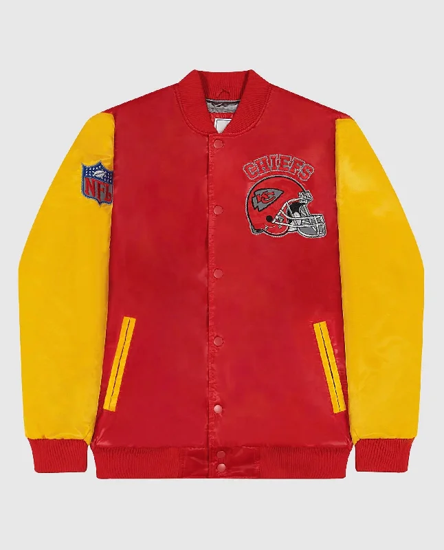 Down - filled men jackets in bright colors for winter fashion Waterproof men coats with taped seams for heavy rain and snow days Men's Kansas City Chiefs Varsity Jacket In Red Down - filled men jackets in bright colors for winter fashion Waterproof men coats with taped seams for heavy rain and snow days Men's Kansas City Chiefs Varsity Jacket In Red