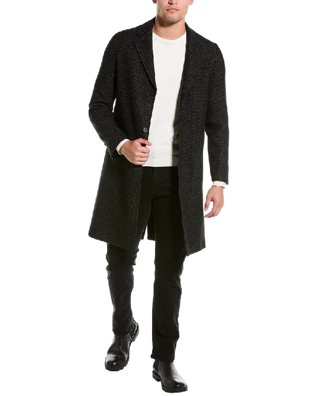Checkered men jackets in a plaid pattern for a preppy appearance Men coats with a zip - out lining for easy cleaning and versatility The Kooples Leather -Trim Wool-Blend Coat Checkered men jackets in a plaid pattern for a preppy appearance Men coats with a zip - out lining for easy cleaning and versatility The Kooples Leather -Trim Wool-Blend Coat