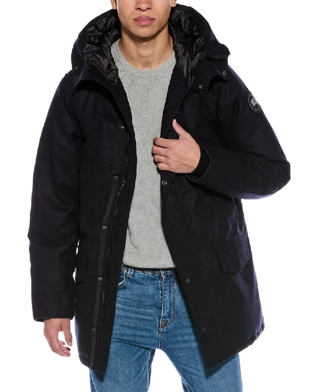Men jackets with a zip - off sleeves to convert to a vest Camouflage men coats for outdoor enthusiasts and hunters Canada Goose Langford Wool-Blend Down Parka Men jackets with a zip - off sleeves to convert to a vest Camouflage men coats for outdoor enthusiasts and hunters Canada Goose Langford Wool-Blend Down Parka