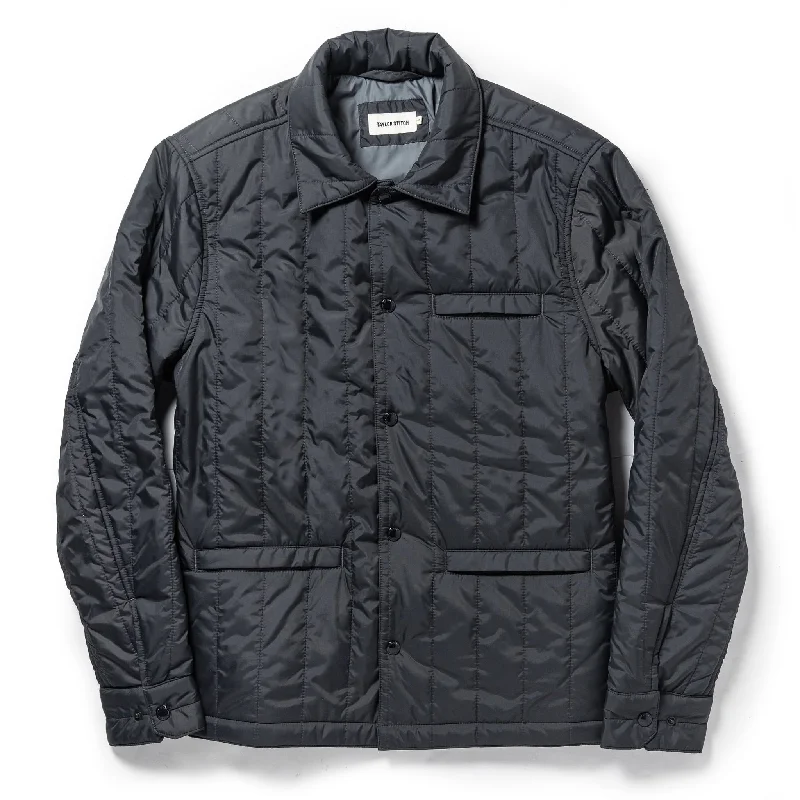 Slim - fit leather men jackets with a distressed finish for a rugged look Stylish men coats with a double - breasted design for a formal look The Decker Jacket in Charcoal Quilt Slim - fit leather men jackets with a distressed finish for a rugged look Stylish men coats with a double - breasted design for a formal look The Decker Jacket in Charcoal Quilt