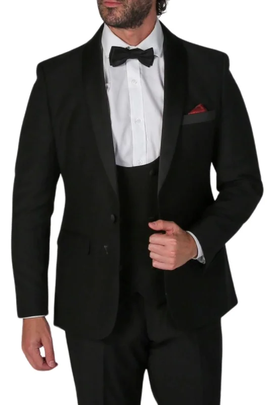Performance - driven men jackets with breathable fabric for sports Men coats with a stand - up collar for a sleek and modern look Ford Black 3 Piece Tuxedo Suit Performance - driven men jackets with breathable fabric for sports Men coats with a stand - up collar for a sleek and modern look Ford Black 3 Piece Tuxedo Suit