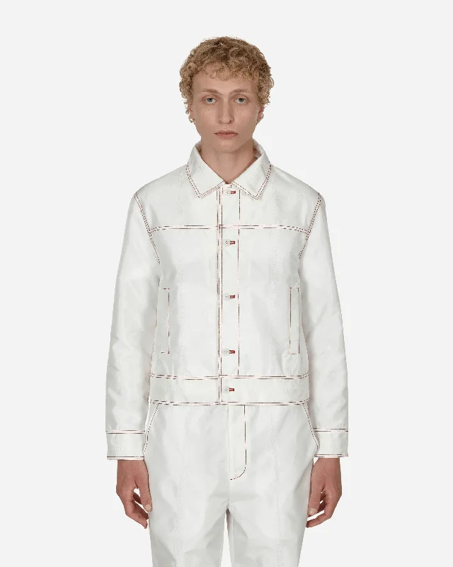 Lightweight men jackets made from recycled nylon for eco - friendly travel Men coats with a contrasting trim for a fashion - forward aesthetic Readymade Airbag 2 Pocket Jacket White Lightweight men jackets made from recycled nylon for eco - friendly travel Men coats with a contrasting trim for a fashion - forward aesthetic Readymade Airbag 2 Pocket Jacket White