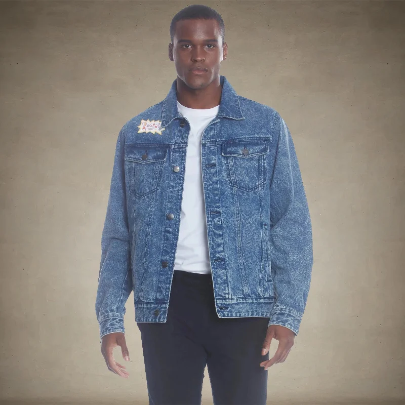 Bomber men jackets with ribbed cuffs for a classic 80s style Slim - fit men coats in navy blue for a classic and sophisticated appearance Men's Chucky Placement Nickelodeon Denim Jacket Bomber men jackets with ribbed cuffs for a classic 80s style Slim - fit men coats in navy blue for a classic and sophisticated appearance Men's Chucky Placement Nickelodeon Denim Jacket