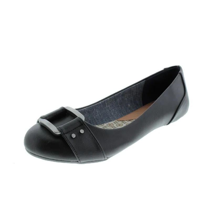 Dr. Scholl's Shoes Womens Frankie Faux Leather Belted Ballet Flats