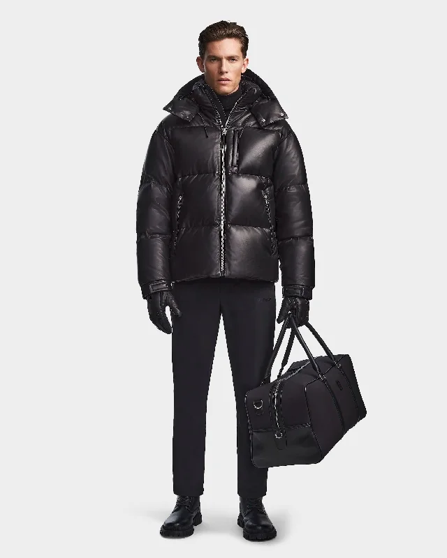 Plus - size men jackets with adjustable drawstrings for a comfortable fit Men coats with a wind - resistant outer layer for blustery weather VINCENT X MEN'S  LEATHER DOWN PUFFER