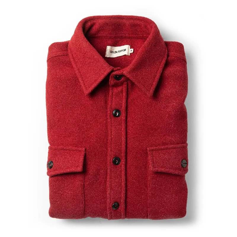 Slim - fit leather men jackets with a distressed finish for a rugged look Stylish men coats with a double - breasted design for a formal look The Maritime Shirt Jacket in Clifford Red Slim - fit leather men jackets with a distressed finish for a rugged look Stylish men coats with a double - breasted design for a formal look The Maritime Shirt Jacket in Clifford Red