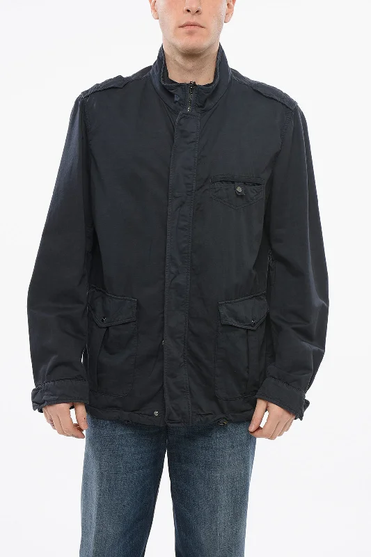 Hooded men jackets with a detachable faux - fur trim for added warmth Men coats with a quilted pattern for added texture and warmth Herno Multipocketed Linen Blend Jacket With Front Zip Hooded men jackets with a detachable faux - fur trim for added warmth Men coats with a quilted pattern for added texture and warmth Herno Multipocketed Linen Blend Jacket With Front Zip