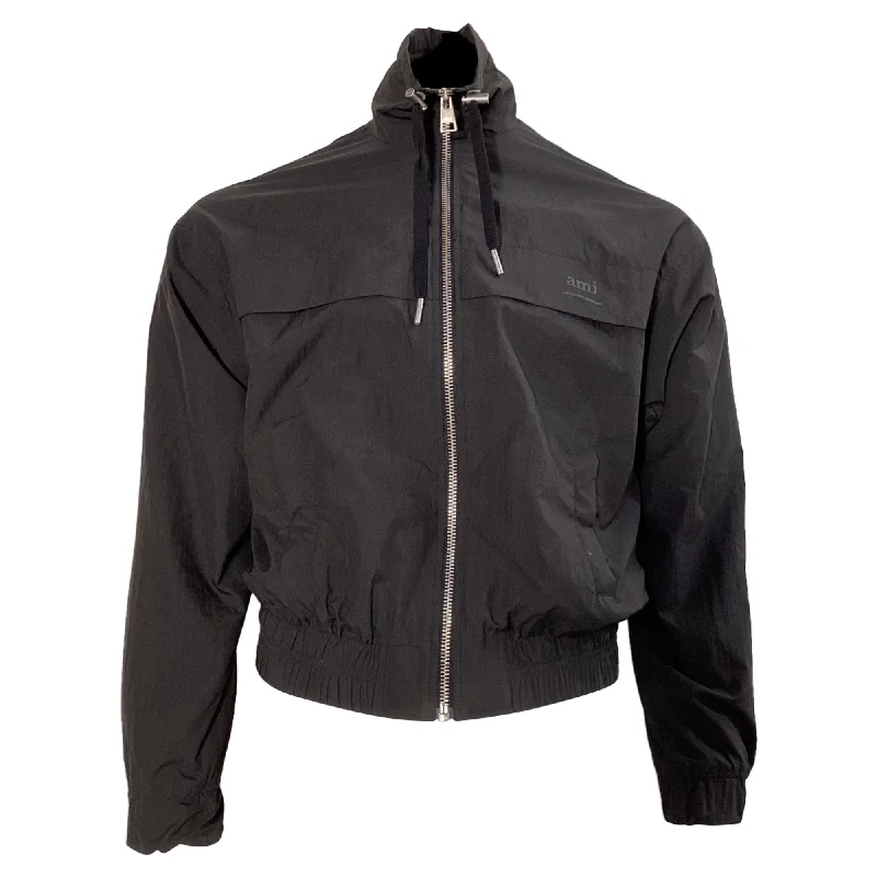 Bomber men jackets with ribbed cuffs for a classic 80s style Slim - fit men coats in navy blue for a classic and sophisticated appearance AMI Paris Ami de Cœur Windbreaker Jacket in Black Polyamide Bomber men jackets with ribbed cuffs for a classic 80s style Slim - fit men coats in navy blue for a classic and sophisticated appearance AMI Paris Ami de Cœur Windbreaker Jacket in Black Polyamide