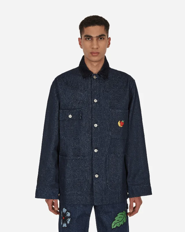 Denim men jackets with embroidered patches for a personalized touch Men coats with a detachable faux - fur collar for a trendy and warm touch Embroidered Denim Chore Coat Blue Denim men jackets with embroidered patches for a personalized touch Men coats with a detachable faux - fur collar for a trendy and warm touch Embroidered Denim Chore Coat Blue