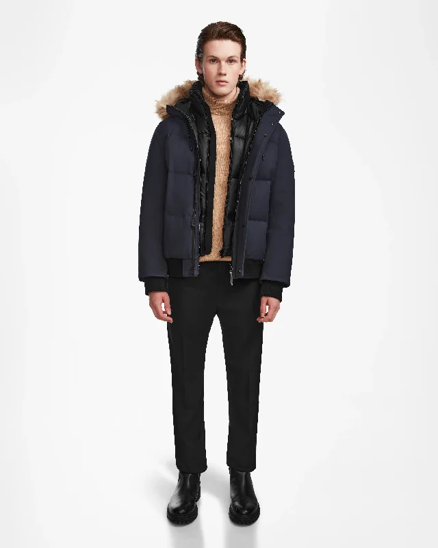 Men jackets with a zip - off sleeves to convert to a vest Camouflage men coats for outdoor enthusiasts and hunters DALLAS MEN'S QUILTED DOWN BOMBER WITH REMOVABLE FAUX FUR Men jackets with a zip - off sleeves to convert to a vest Camouflage men coats for outdoor enthusiasts and hunters DALLAS MEN'S QUILTED DOWN BOMBER WITH REMOVABLE FAUX FUR