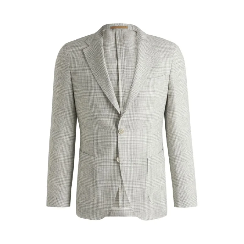 Men jackets with a hidden interior pocket for secure storage Men coats with multiple inner pockets for convenient storage of essentials Slim-fit blazer in checked linen and wool Men jackets with a hidden interior pocket for secure storage Men coats with multiple inner pockets for convenient storage of essentials Slim-fit blazer in checked linen and wool
